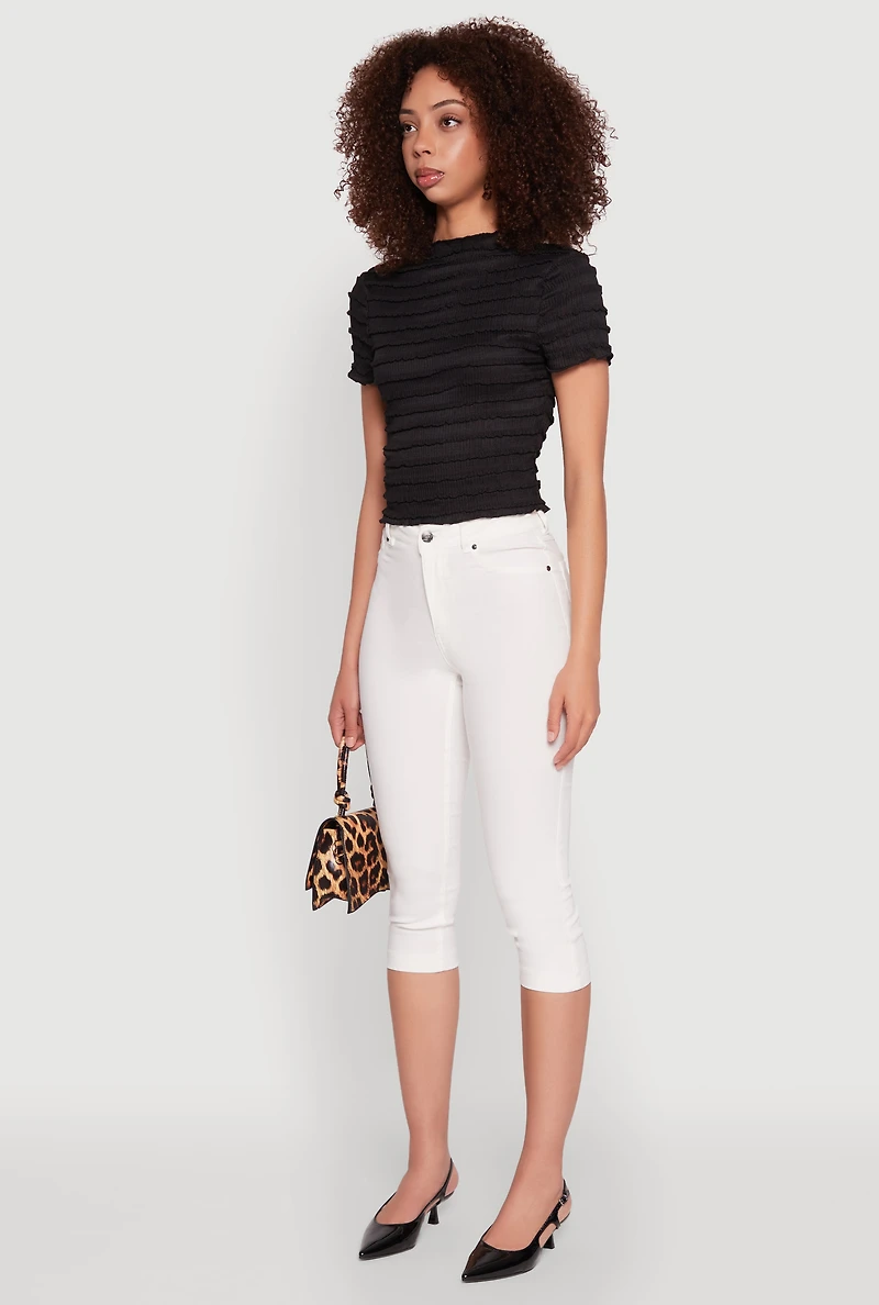 Womens Tiered Short Sleeve Top, Black, Size S