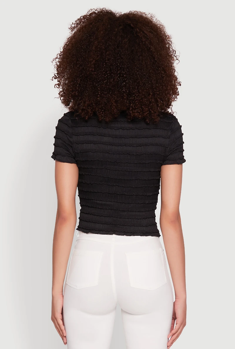 Womens Tiered Short Sleeve Top, Black, Size S