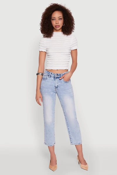 Womens Tiered Short Sleeve Top, White, Size S