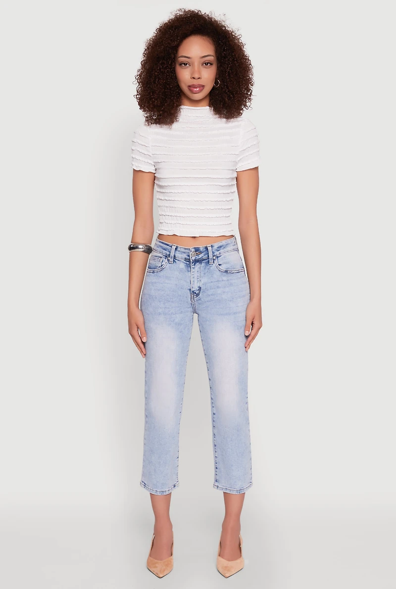 Womens Tiered Short Sleeve Top, White, Size M