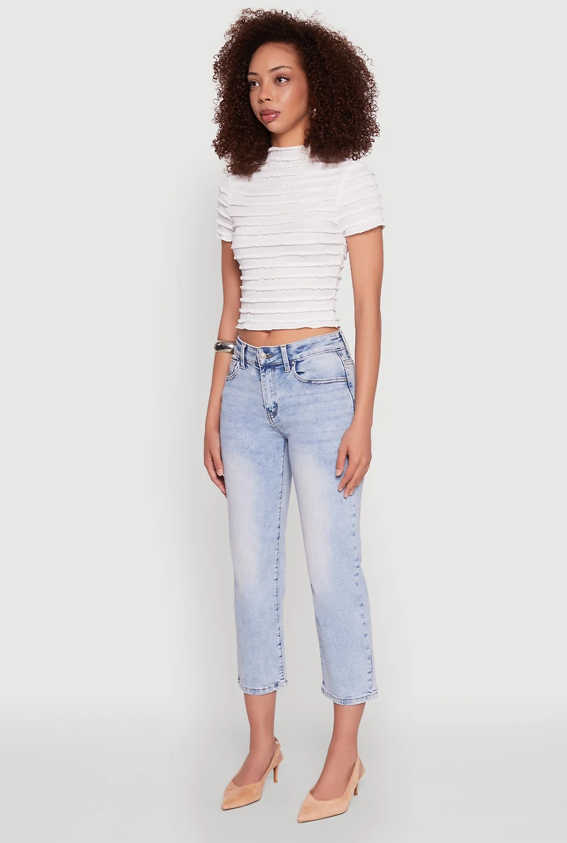 Womens Tiered Short Sleeve Top, White, Size M