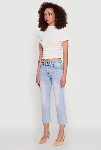 Womens Tiered Short Sleeve Top, White, Size M