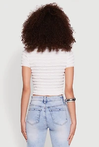 Womens Tiered Short Sleeve Top, White, Size M
