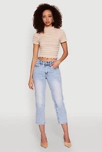 Womens Tiered Short Sleeve Top, Beige, Size L