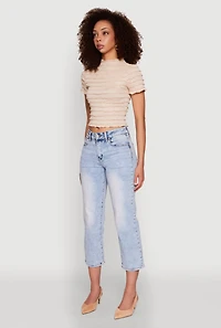 Womens Tiered Short Sleeve Top, Beige, Size L