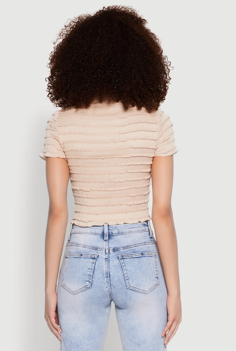 Womens Tiered Short Sleeve Top, Beige, Size L