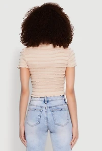 Womens Tiered Short Sleeve Top, Beige, Size L