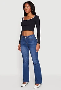 Lace Trim Long Sleeve Scoop Neck Crop Top