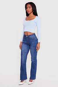 Lace Trim Long Sleeve Scoop Neck Crop Top