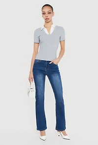 Layered Look Ribbed Knit Polo Top