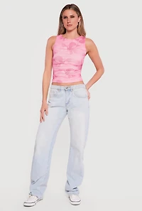 Sleeveless Floral Mesh High Neck Blouse