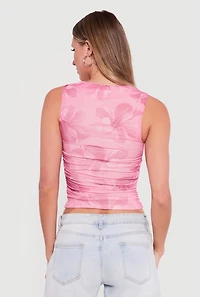 Sleeveless Floral Mesh High Neck Blouse