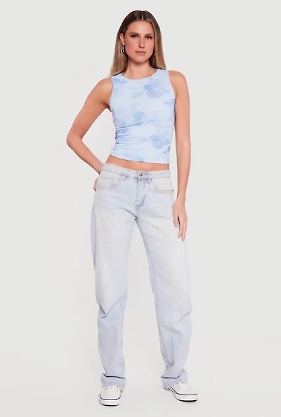 Sleeveless Floral Mesh High Neck Blouse