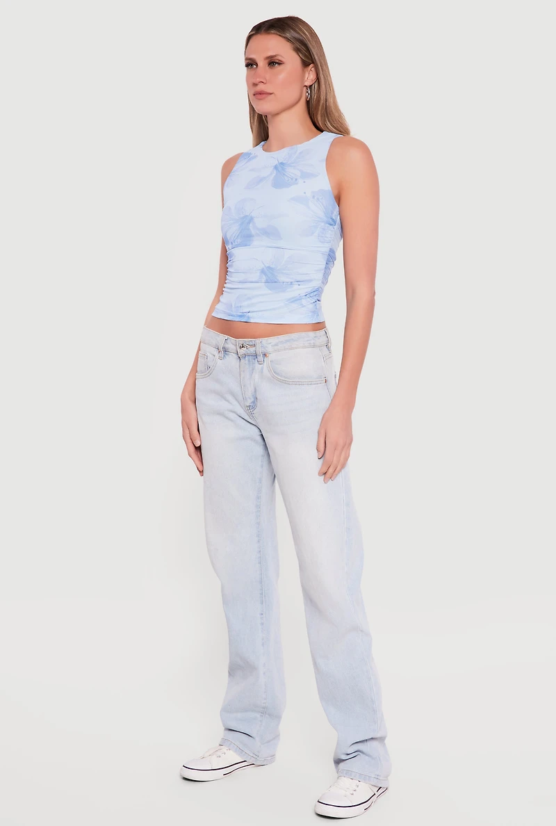 Sleeveless Floral Mesh High Neck Blouse