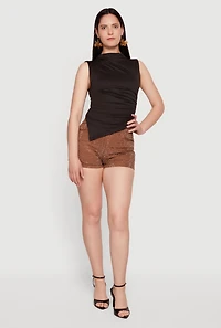 Sleeveless Asymmetrical Ruched Mock Neck Top