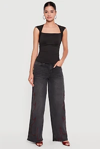 Square Neck Cap Sleeve Blouse