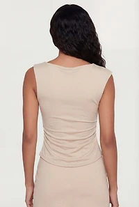 Asymmetrical Neck Ruched Sleeveless Top