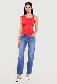 Asymmetrical Neck Ruched Sleeveless Top