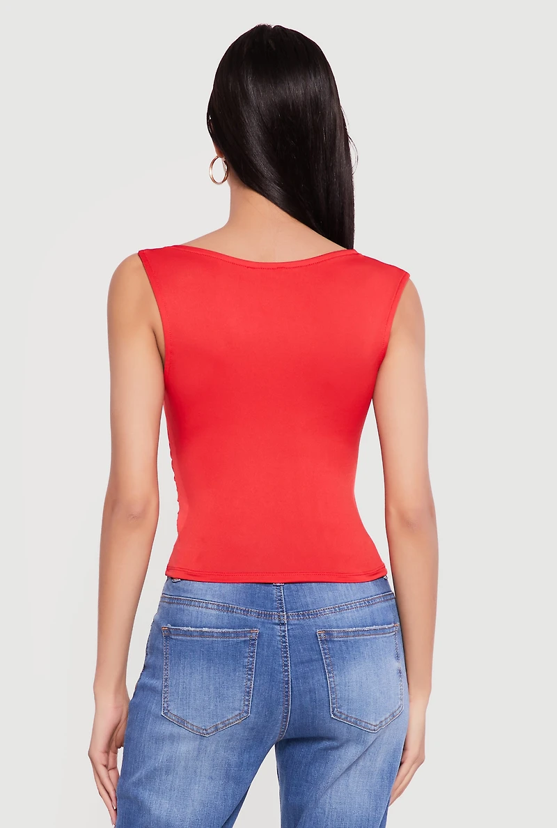 Asymmetrical Neck Ruched Sleeveless Top