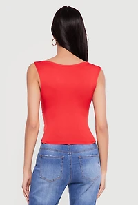 Asymmetrical Neck Ruched Sleeveless Top