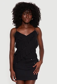 Mesh Ruffle Tiered V Neck Cami
