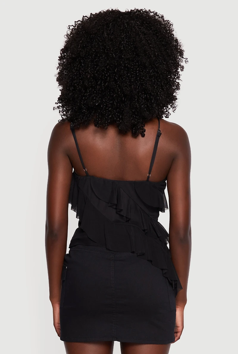 Mesh Ruffle Tiered V Neck Cami