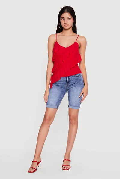 Mesh Ruffle Tiered V Neck Cami