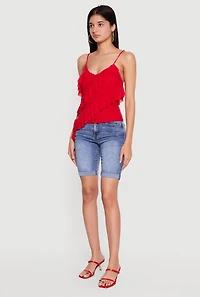 Mesh Ruffle Tiered V Neck Cami