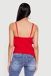 Mesh Ruffle Tiered V Neck Cami