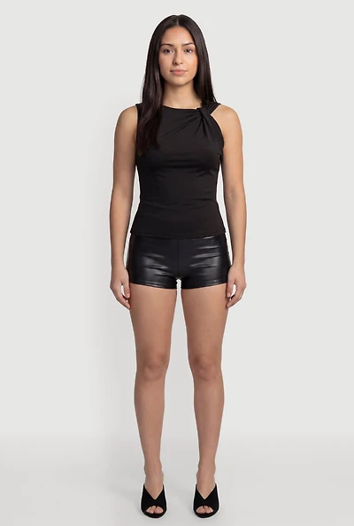 Sleeveless High Neck Blouse with Shoulder Twist Detail