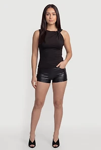 Sleeveless High Neck Blouse with Shoulder Twist Detail