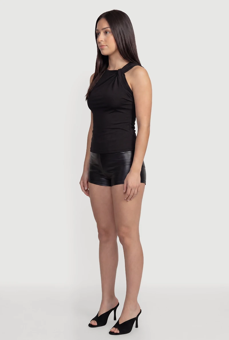 Sleeveless High Neck Blouse with Shoulder Twist Detail