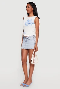 Floral Mesh Side Ruched Sleeveless Blouse