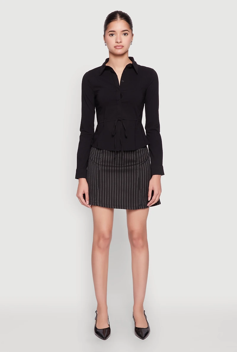 Womens Iris Tie Waist Button Front Shirt, L