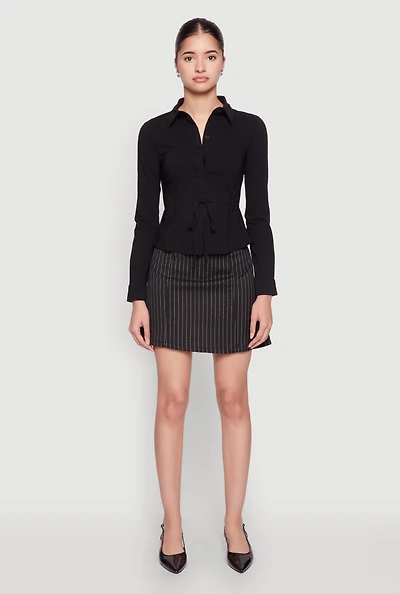 Womens Iris Tie Waist Button Front Shirt, S