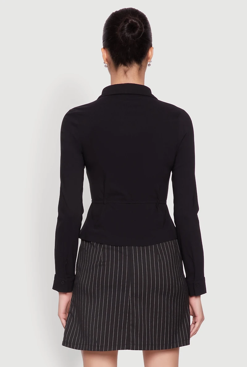 Womens Iris Tie Waist Button Front Shirt, L