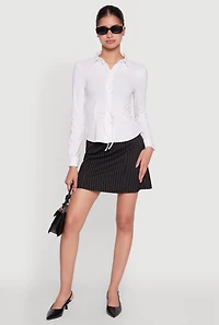 Womens Iris Tie Waist Button Front Shirt, White, Size L