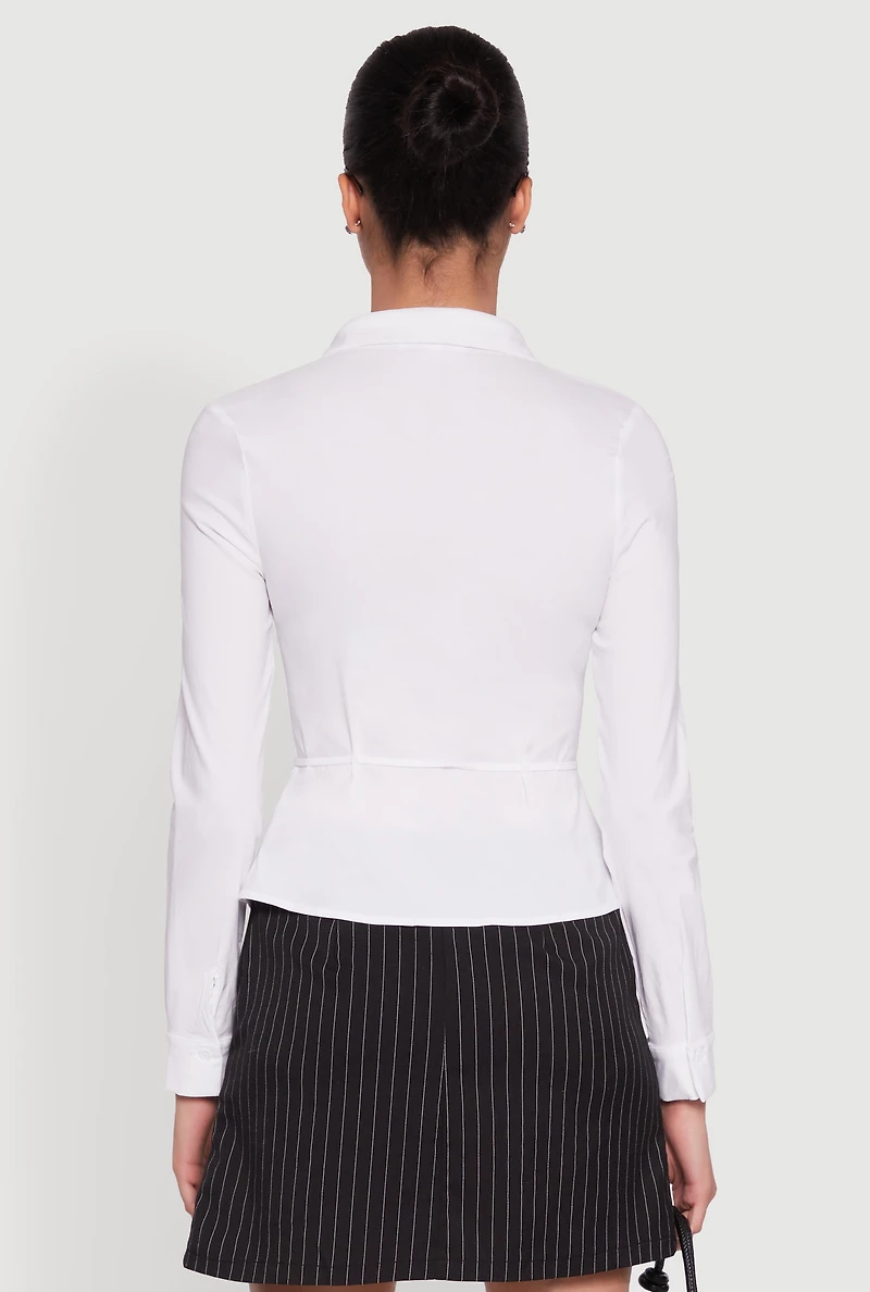 Womens Iris Tie Waist Button Front Shirt, White, Size S