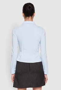 Womens Iris Tie Waist Button Front Shirt, Blue,