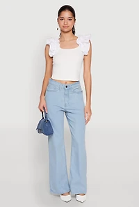 Womens Iris Ruffle Trim Scoop Neck Crop Top, White, Size M