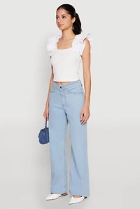 Womens Iris Ruffle Trim Scoop Neck Crop Top, White, Size L