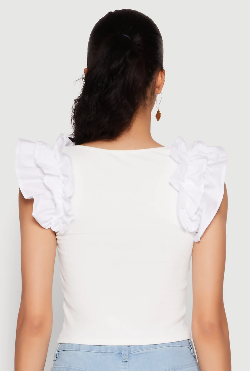 Womens Iris Ruffle Trim Scoop Neck Crop Top, M