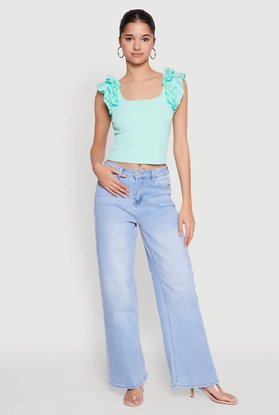 Womens Iris Ruffle Trim Scoop Neck Crop Top,