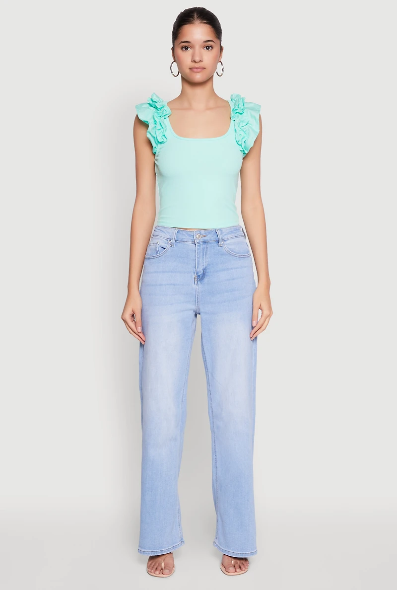 Womens Iris Ruffle Trim Scoop Neck Crop Top,