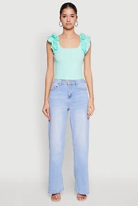 Womens Iris Ruffle Trim Scoop Neck Crop Top,