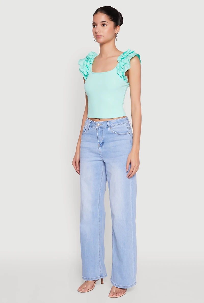 Womens Iris Ruffle Trim Scoop Neck Crop Top,