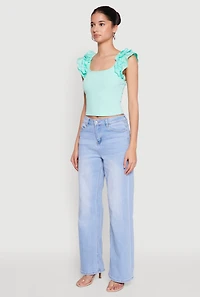 Womens Iris Ruffle Trim Scoop Neck Crop Top,
