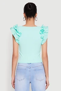 Womens Iris Ruffle Trim Scoop Neck Crop Top,