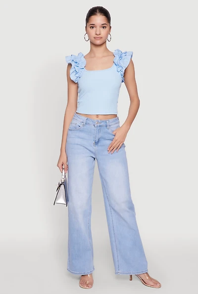 Womens Iris Ruffle Trim Scoop Neck Crop Top,