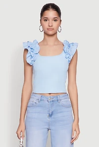 Womens Iris Ruffle Trim Scoop Neck Crop Top, S